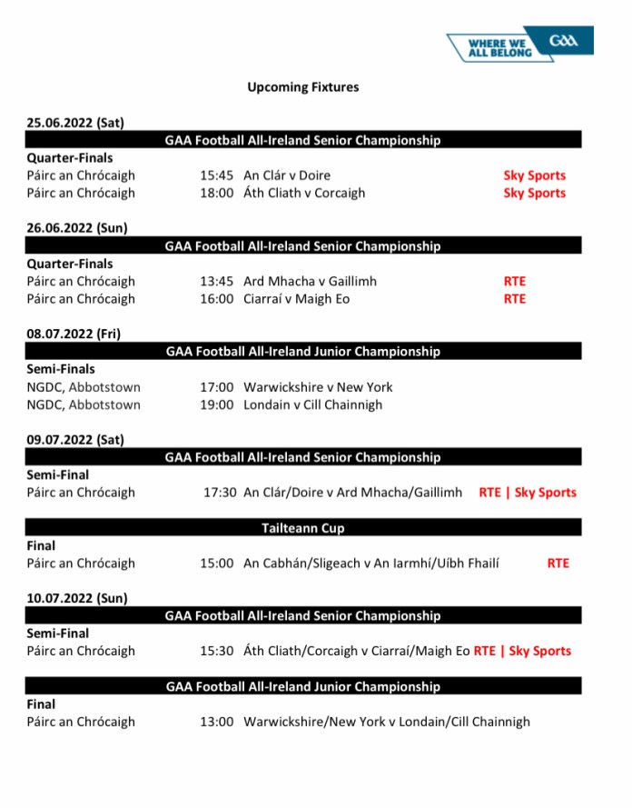 All Ireland Semi-Final Throw in times